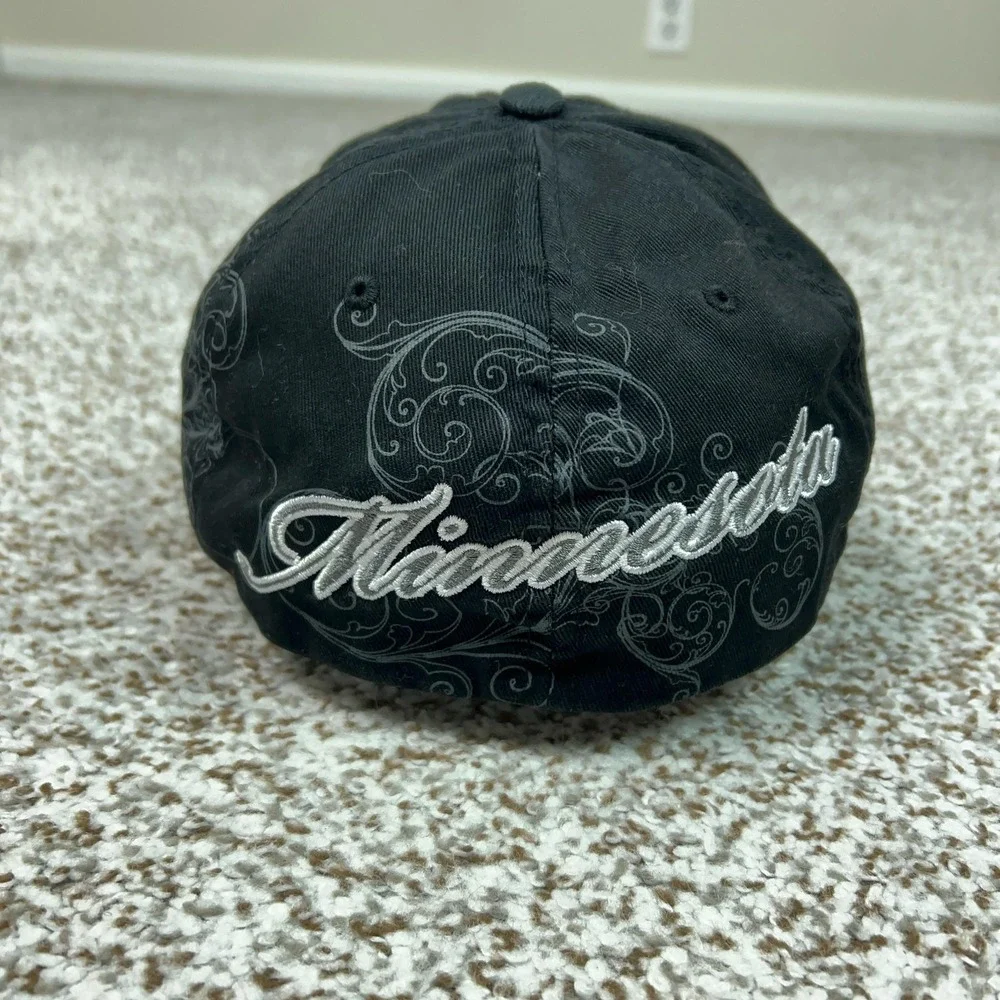 Minnesota Twins Hat Cap Flex Mens One Size Black Gray MLB Baseball Script‎ Sport